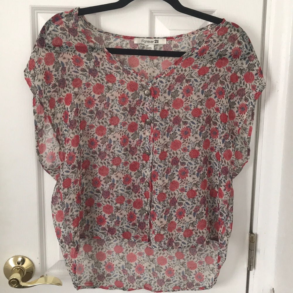 Floral print high low short sleeve top